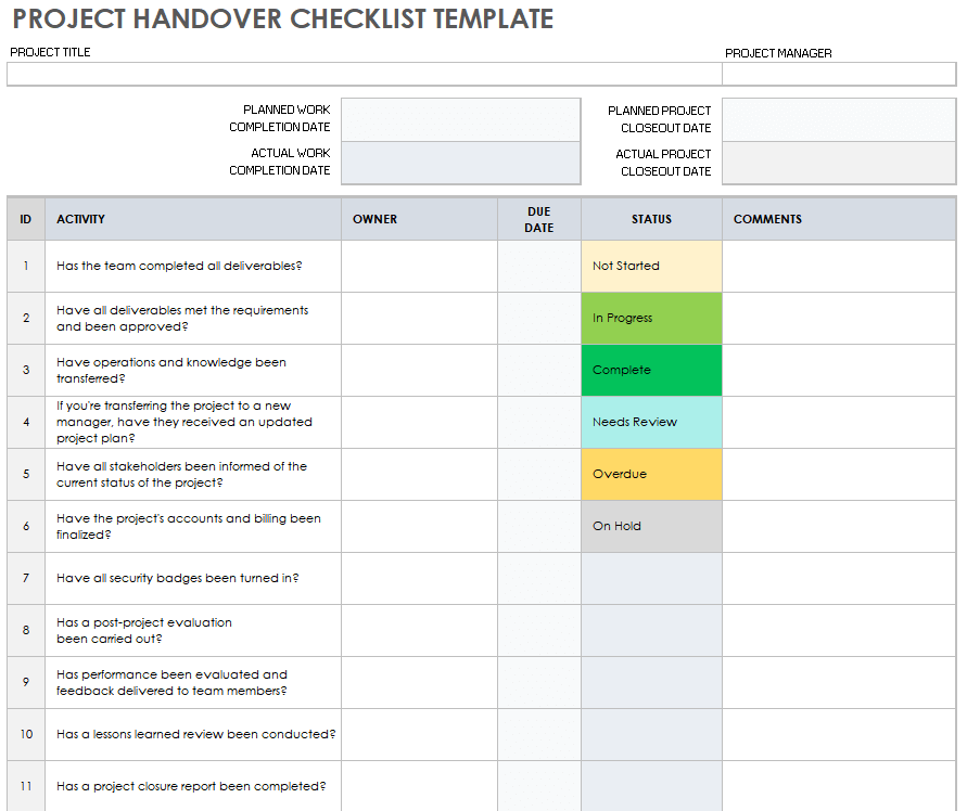 Free Project Handover Templates | Smartsheet