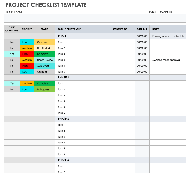 Project Checklist Templates | Smartsheet