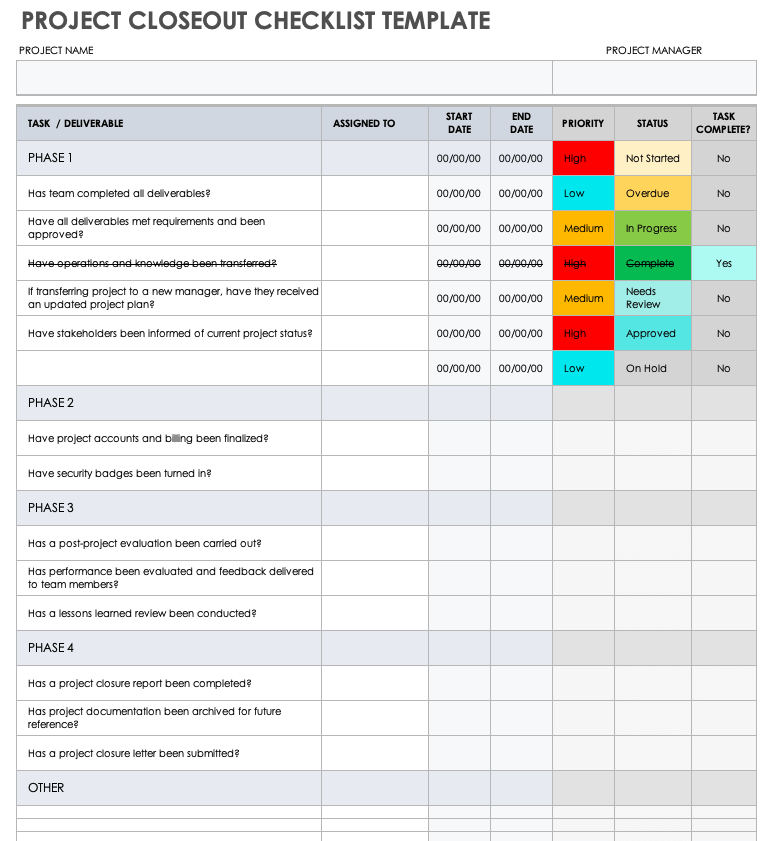 Project Checklist Templates | Smartsheet