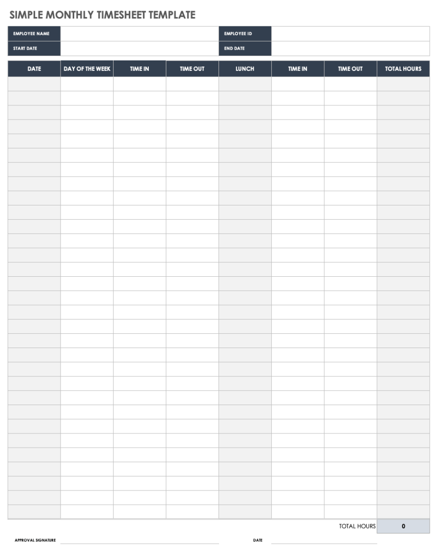 Free Monthly Timesheet & Time Card Templates | Smartsheet