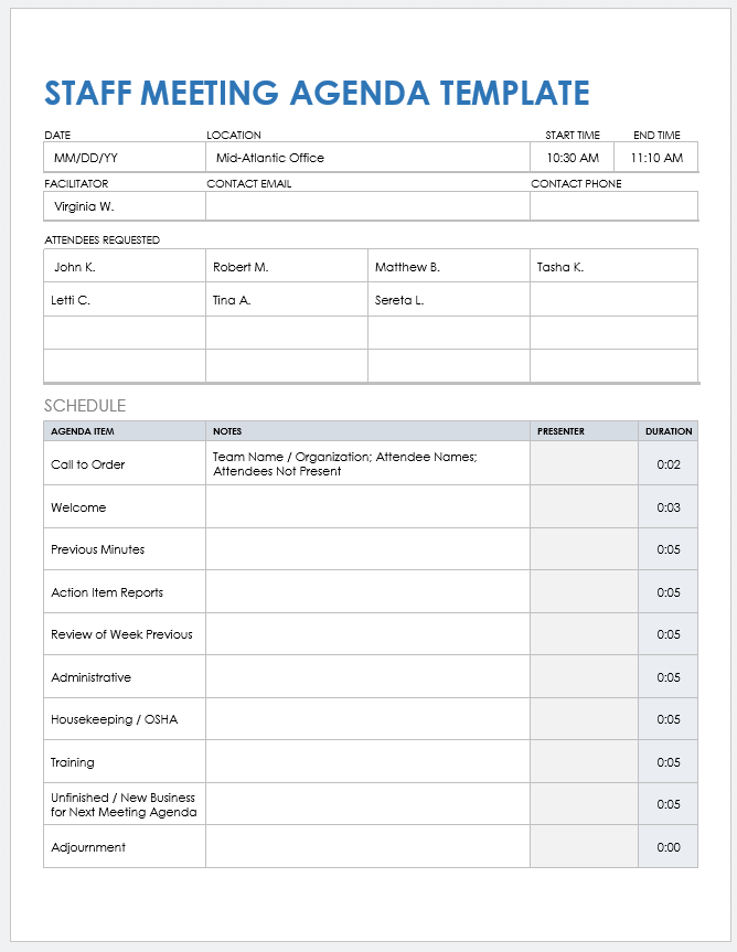 Free Team Meeting Templates | Smartsheet