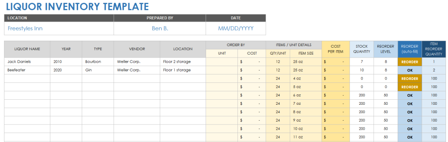 Free Bar and Liquor Inventory Templates | Smartsheet