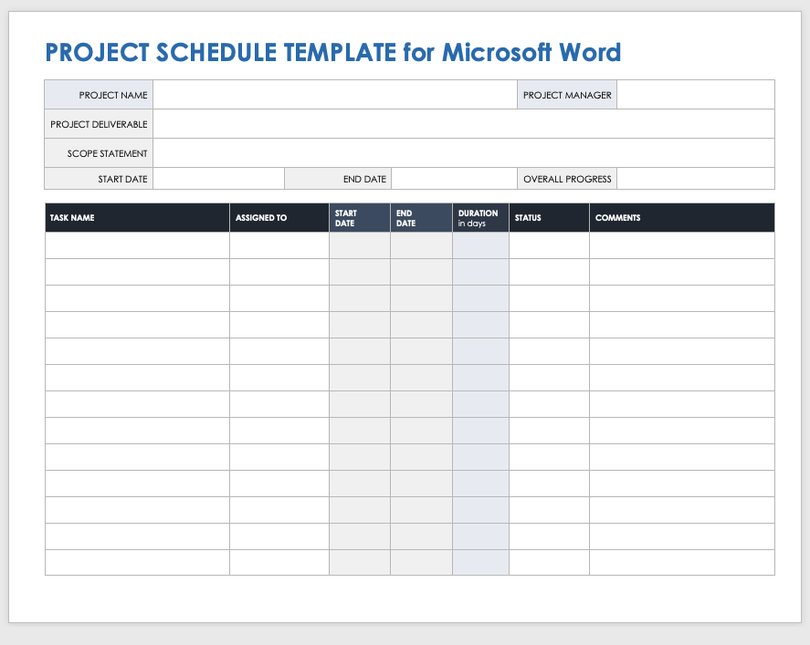 Free Microsoft Word Project Management Templates | Smartsheet