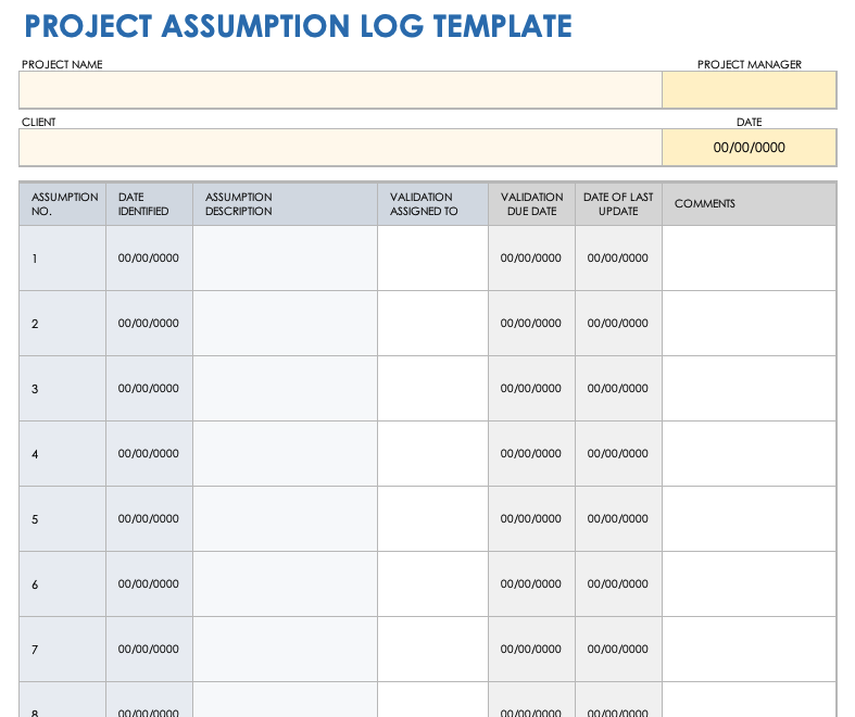 Project Assumptions And Examples Smartsheet 0310