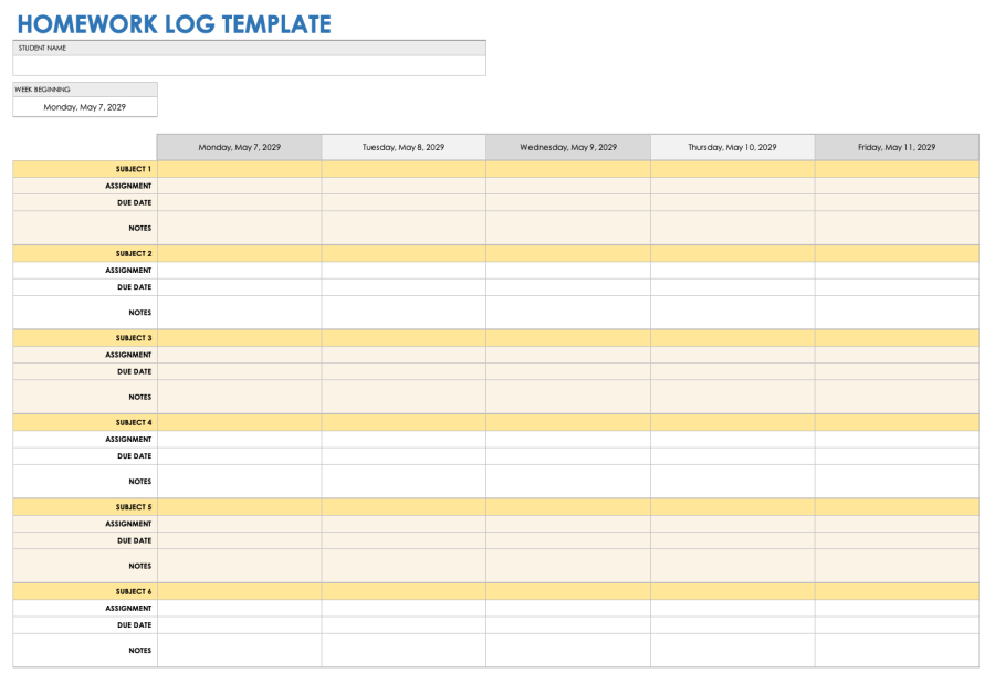 Free Work Log Templates With How To Examples Smartsheet   IC Homework Log Template 