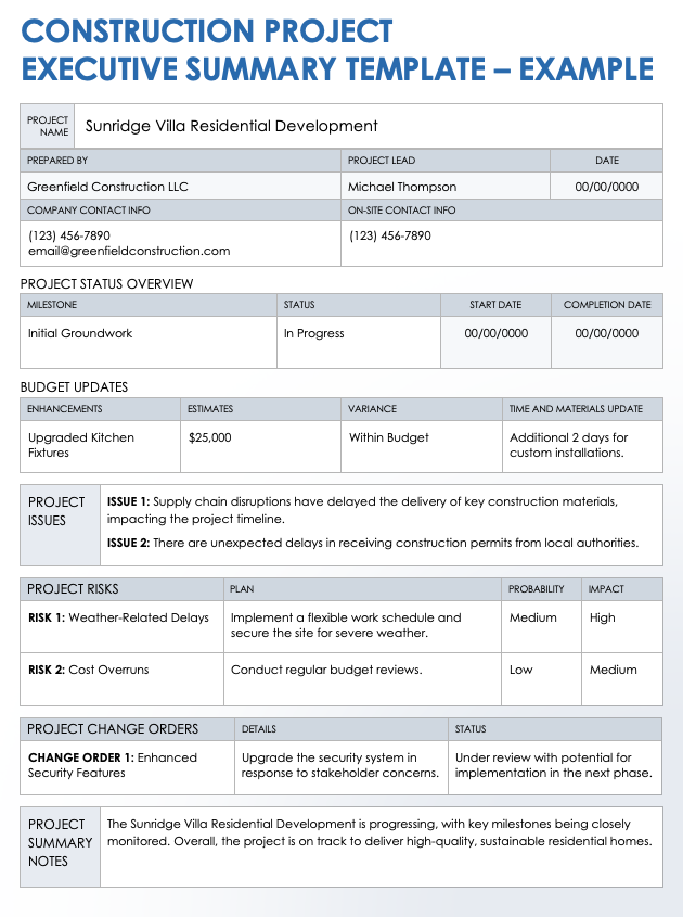 Example Executive Summaries With Templates Smartsheet   IC Construction Project Executive Summary Template EXAMPLE 