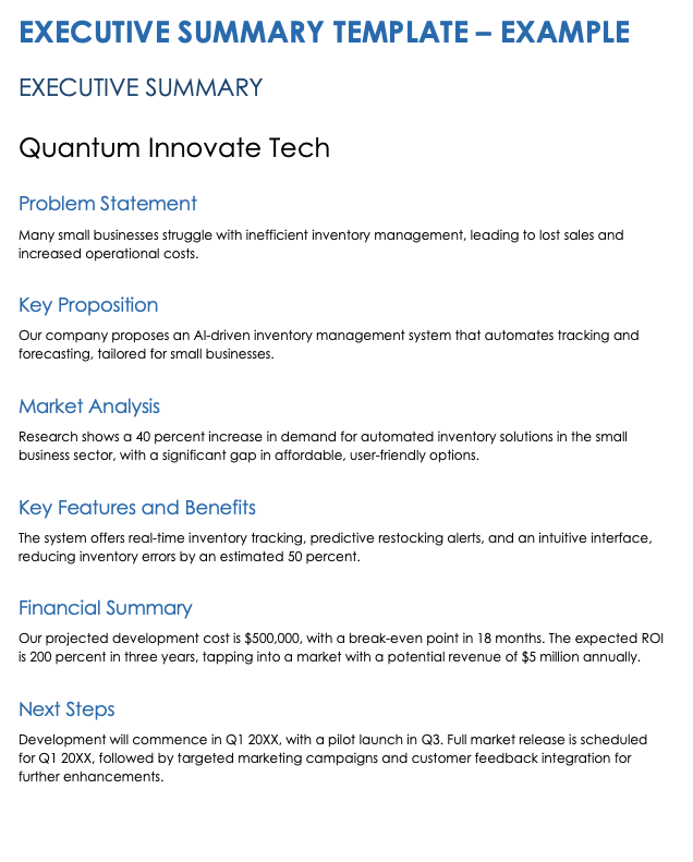 Example Executive Summaries With Templates | Smartsheet