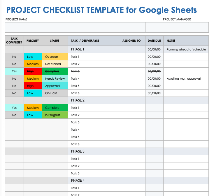 Free Google Sheets Checklist Templates | Smartsheet