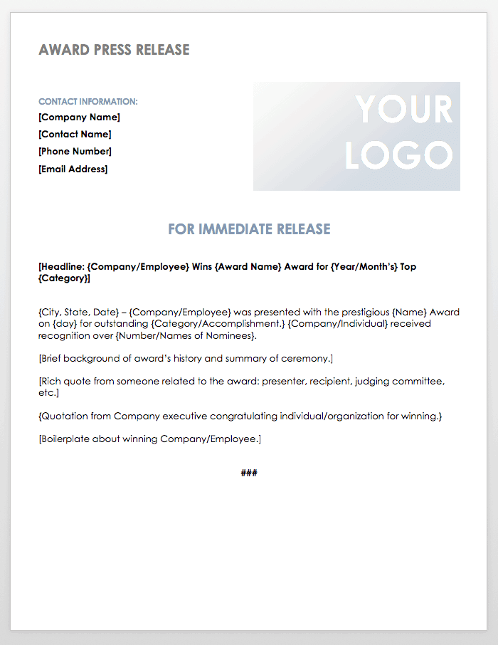 Free Press Release Templates Smartsheet   IC Award Press Release Template WORD 