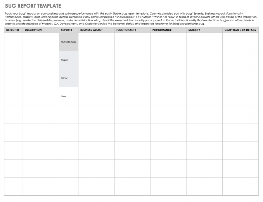 Bug Report Template Xls