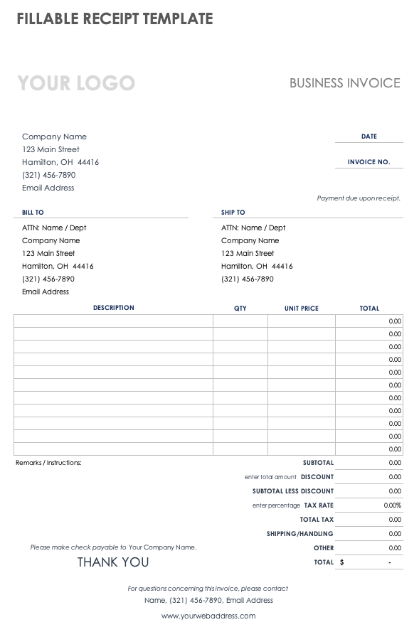 Download Free Excel Receipt Templates | Smartsheet