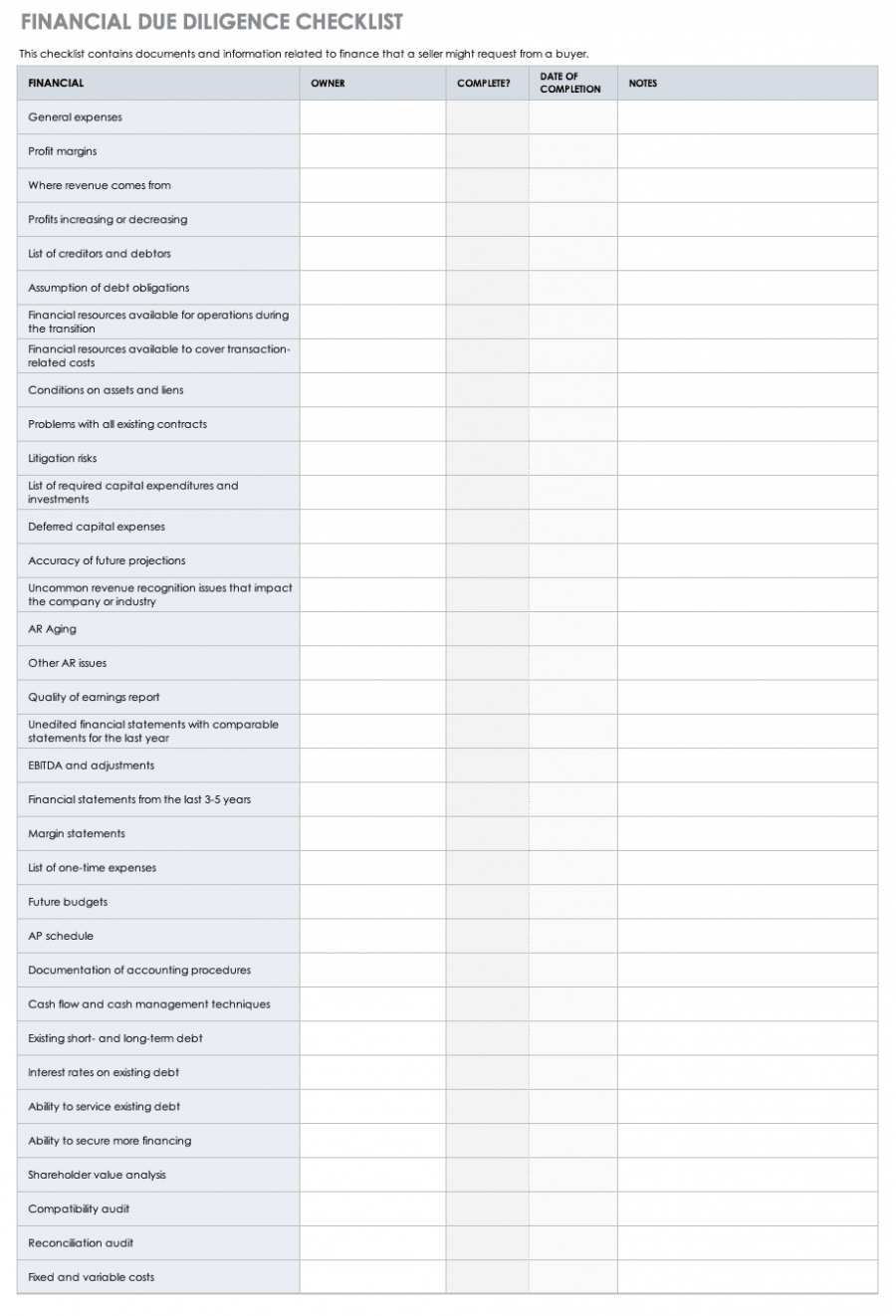 Vendor Due Diligence Checklist Template