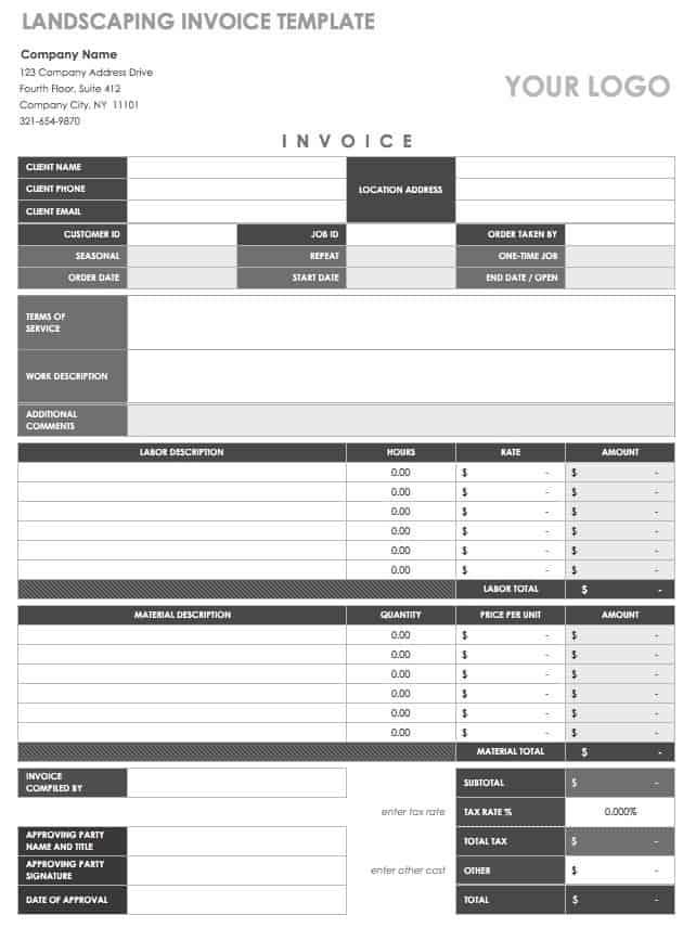landscaping invoice template excel