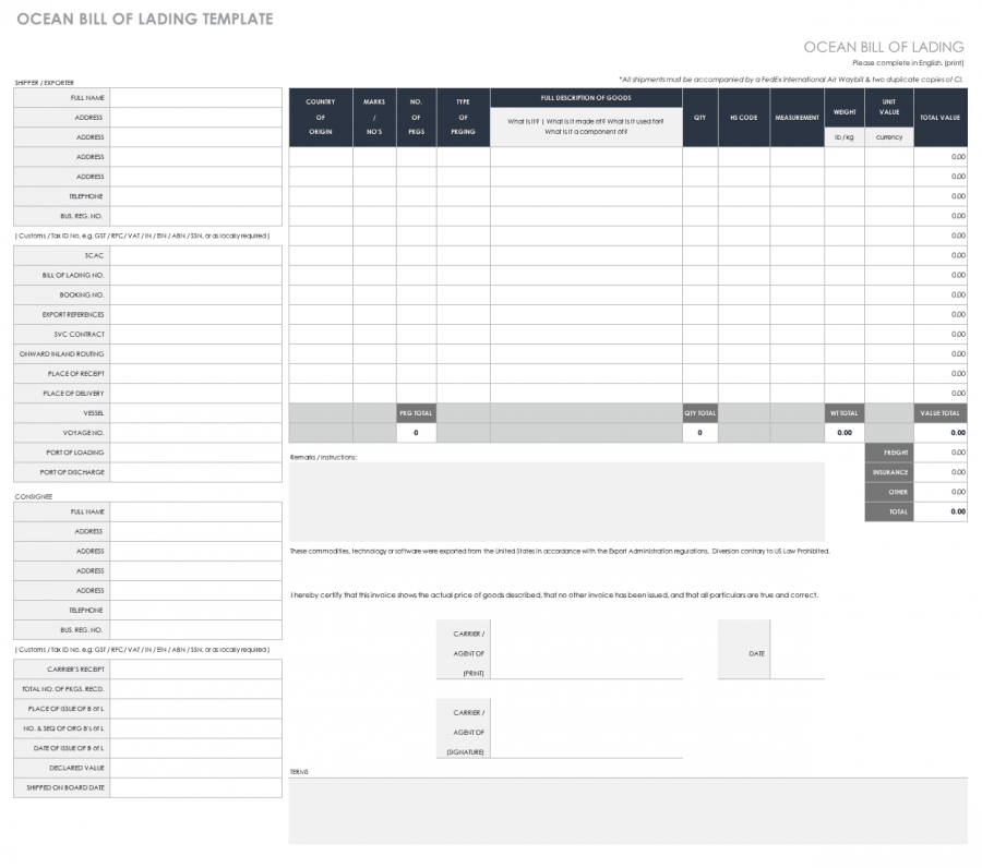 Free Bill of Lading Templates | Smartsheet