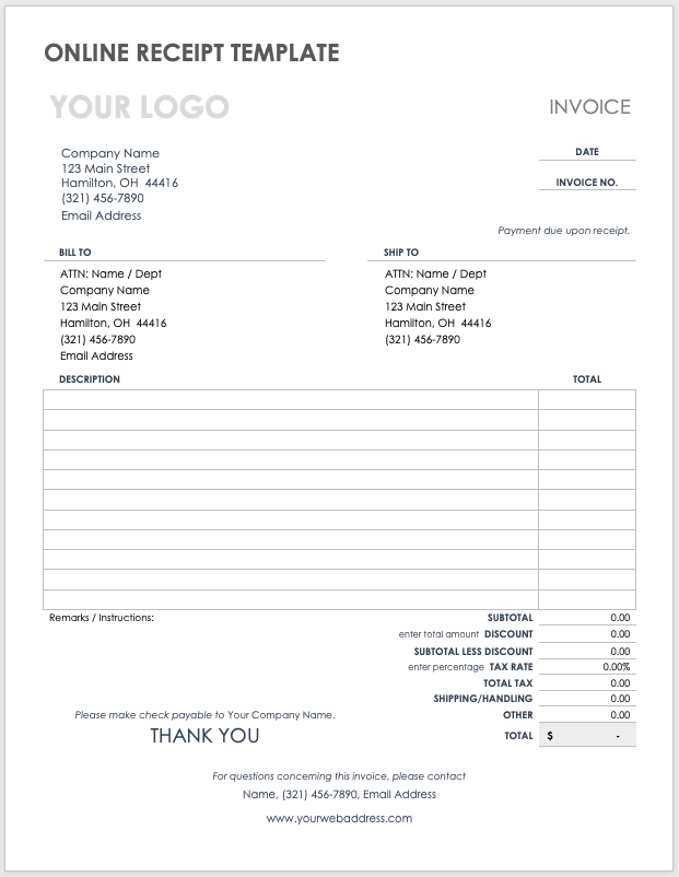 Free Microsoft Word Receipt Templates | Smartsheet