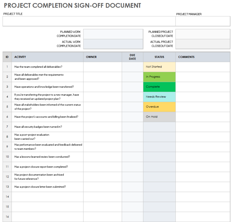 Free Project Sign-Off Templates | Smartsheet