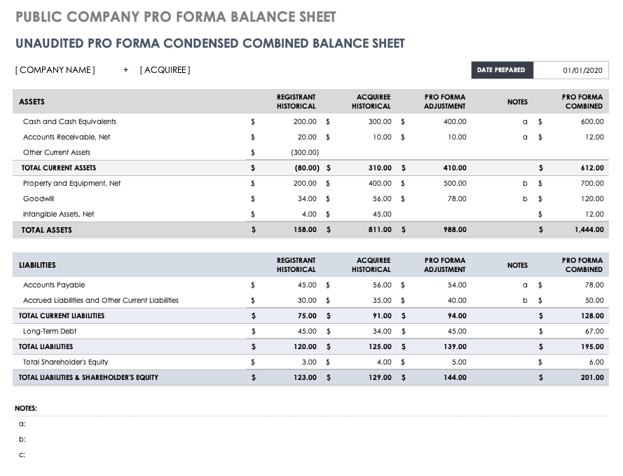 Pro Forma Financial Template