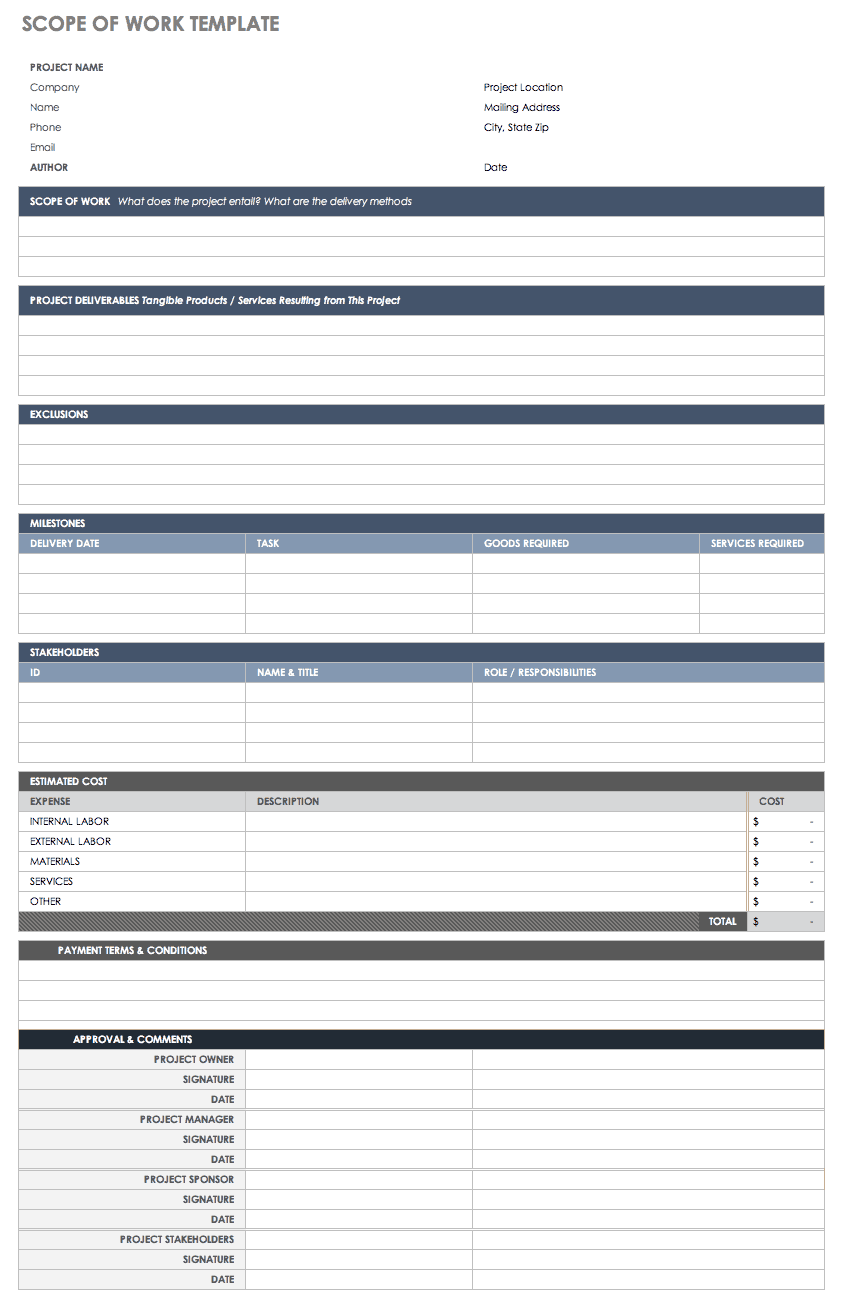 Free Statement of Work Templates Smartsheet