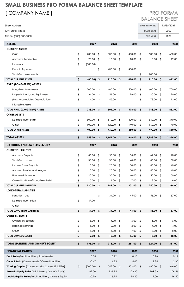 Small Business Balance Sheet Templates | Smartsheet