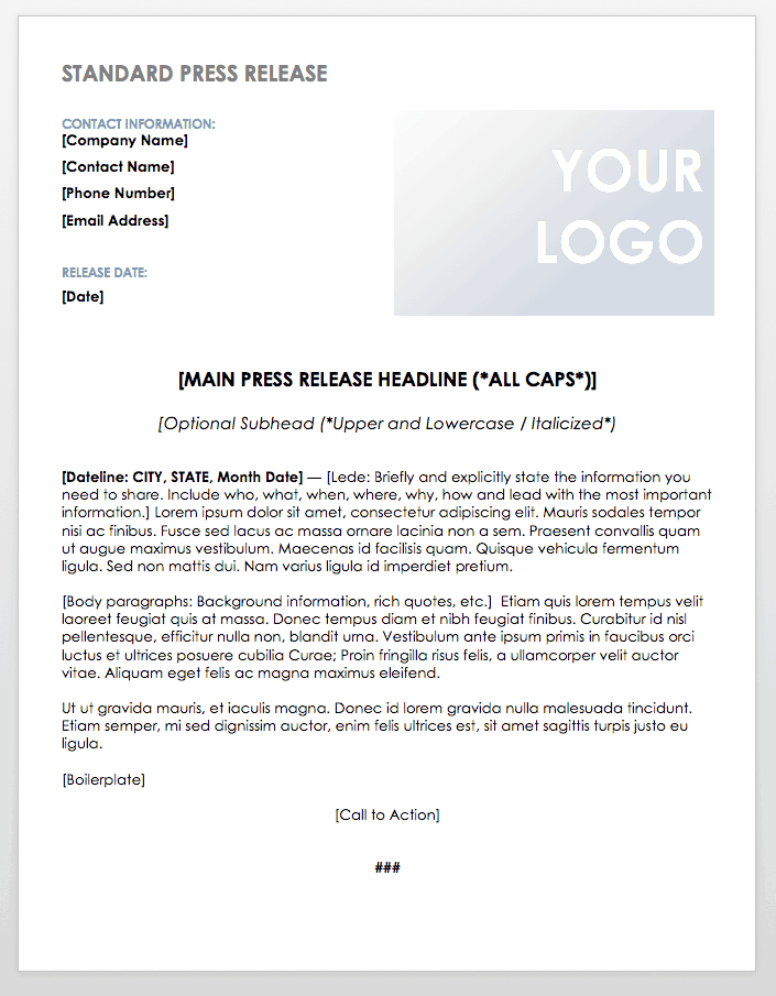 Free Press Release Templates Smartsheet   IC Standard Press Release Template WORD 