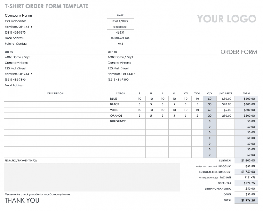 Free Order Form Templates | Smartsheet