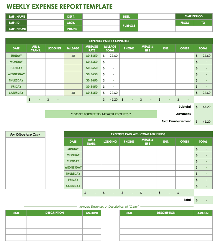 expense report templates microsoft office