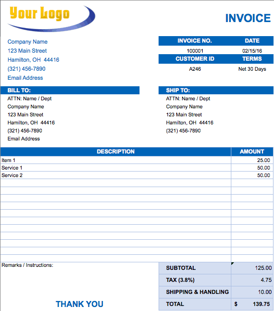 free basic microsoft excel invoice template