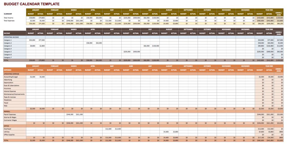 budget calendar template google docs