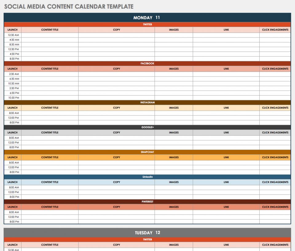 Free Social Media Calendar Templates Smartsheet