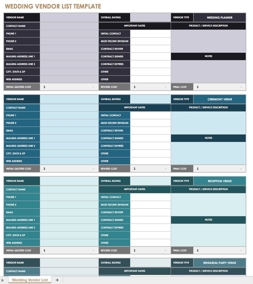 Vendor | Smartsheet 13 Free Templates