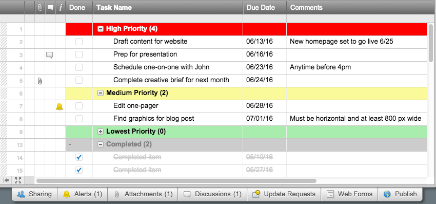 Smartsheet to-do list 