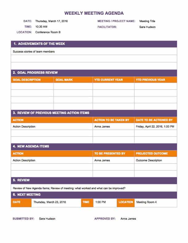 excel meeting agenda template