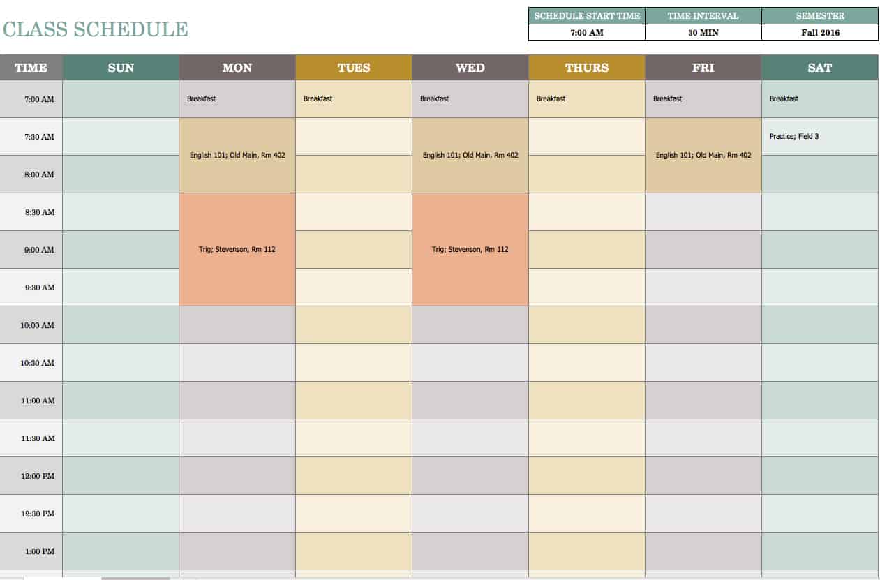 microsoft excel weekly schedule template