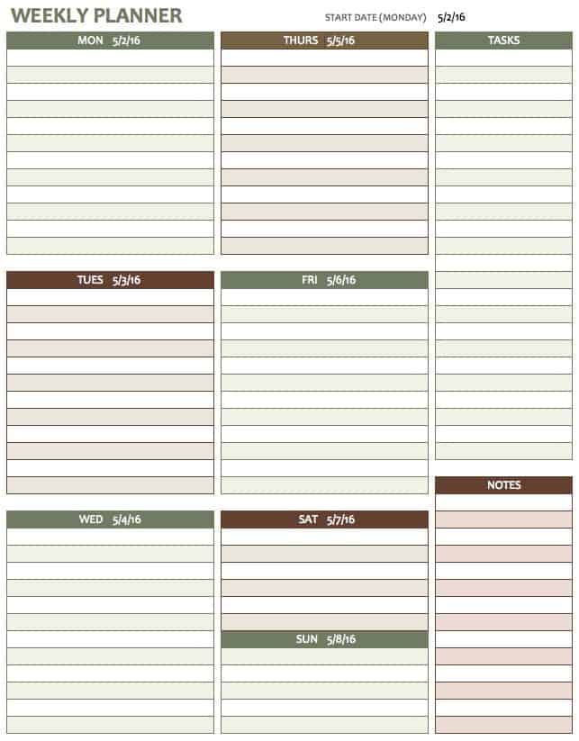 microsoft excel planner template