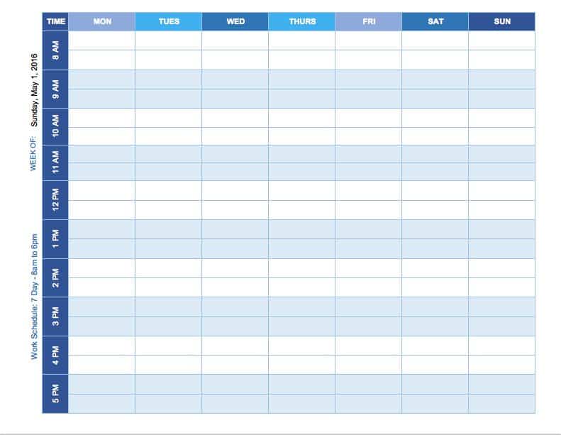 excel work schedule template weekly